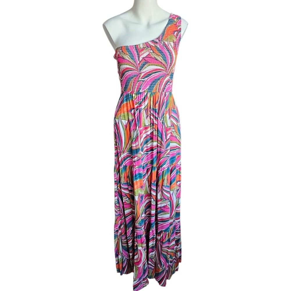 Abel the Label Anthropologie Kelissa Maxi Tiered Dress XS One Shoulder Colorful